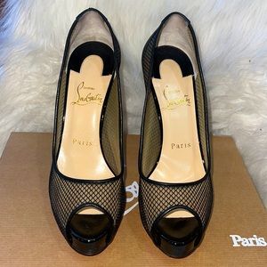 Christian Louboutin black mesh peep toe pumps
